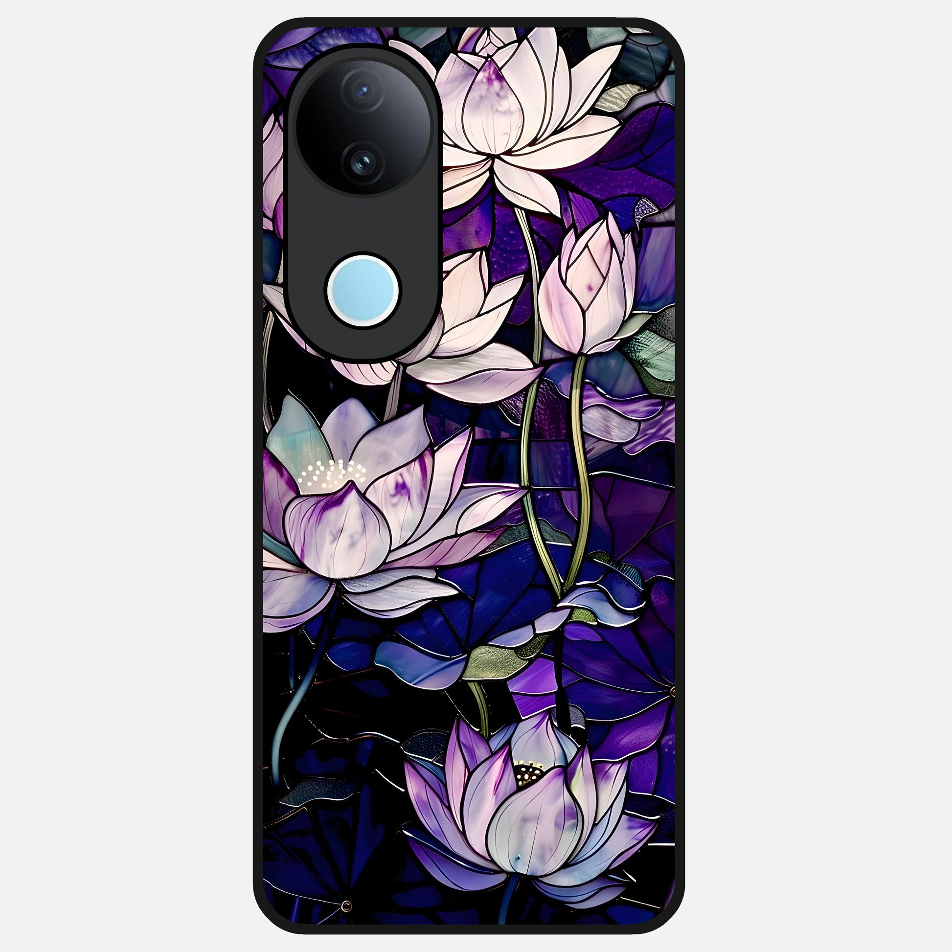  Purple Lotus Pattern Glass Case for  iQOO Z10R back cover – full design glossy printed glass finish