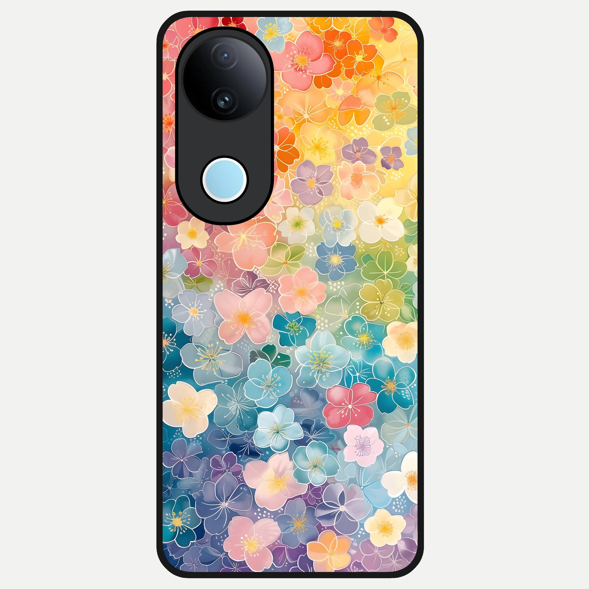  Rainbow Blossom Burst Glass Case for  iQOO Z10R back cover – full design glossy printed glass finish