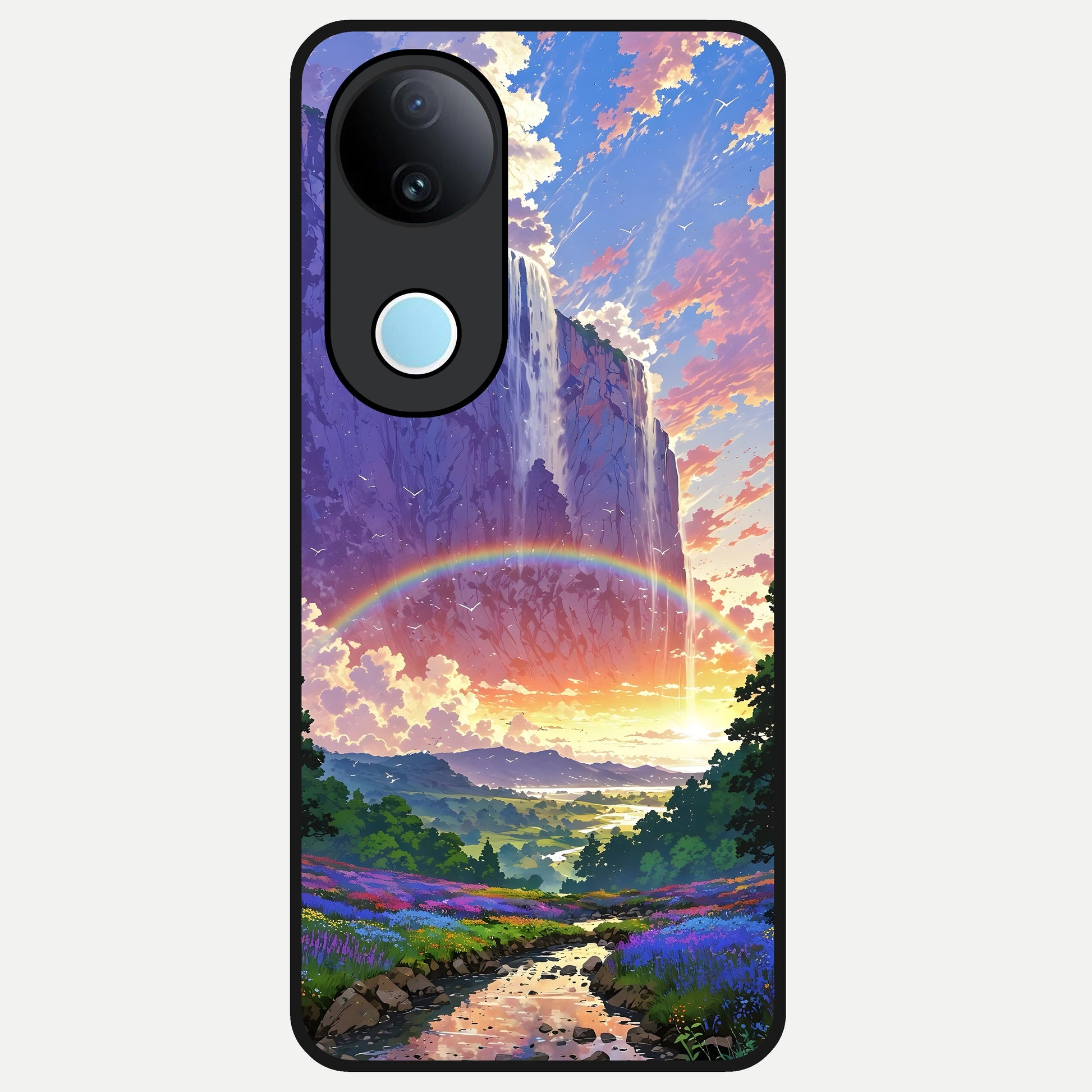  Rainbow Valley Dream Glass Case for  iQOO Z10R back cover – full design glossy printed glass finish