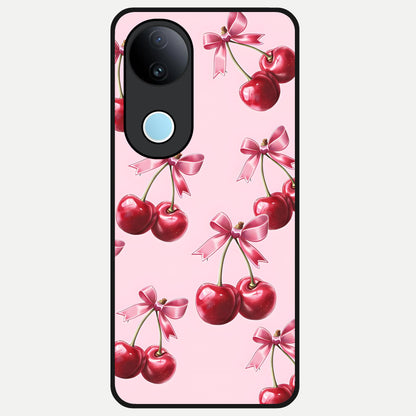  Red Cherries Pattern Glass Case for iQOO Z10R back cover – full design glossy printed glass finish