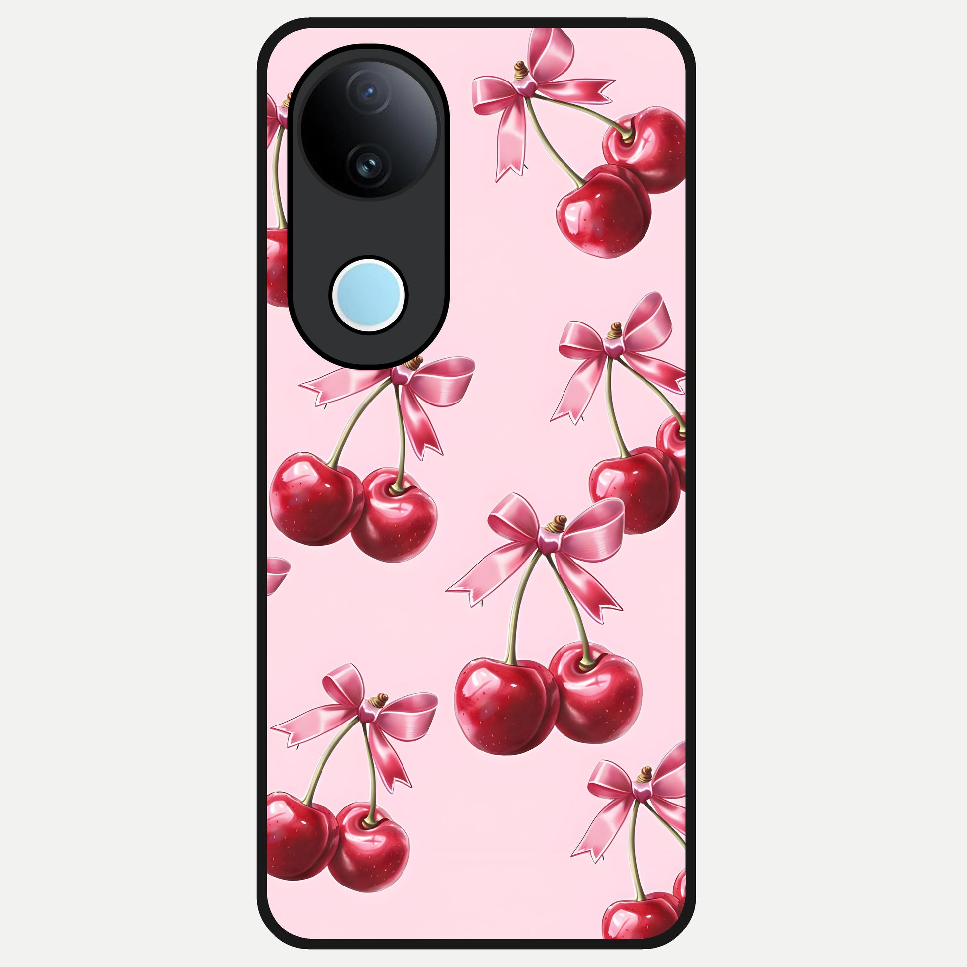  Red Cherries Pattern Glass Case for  iQOO Z10R back cover – full design glossy printed glass finish