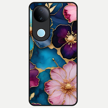  Sparkle Floral Glass Case for  iQOO Z10R back cover – full design glossy printed glass finish