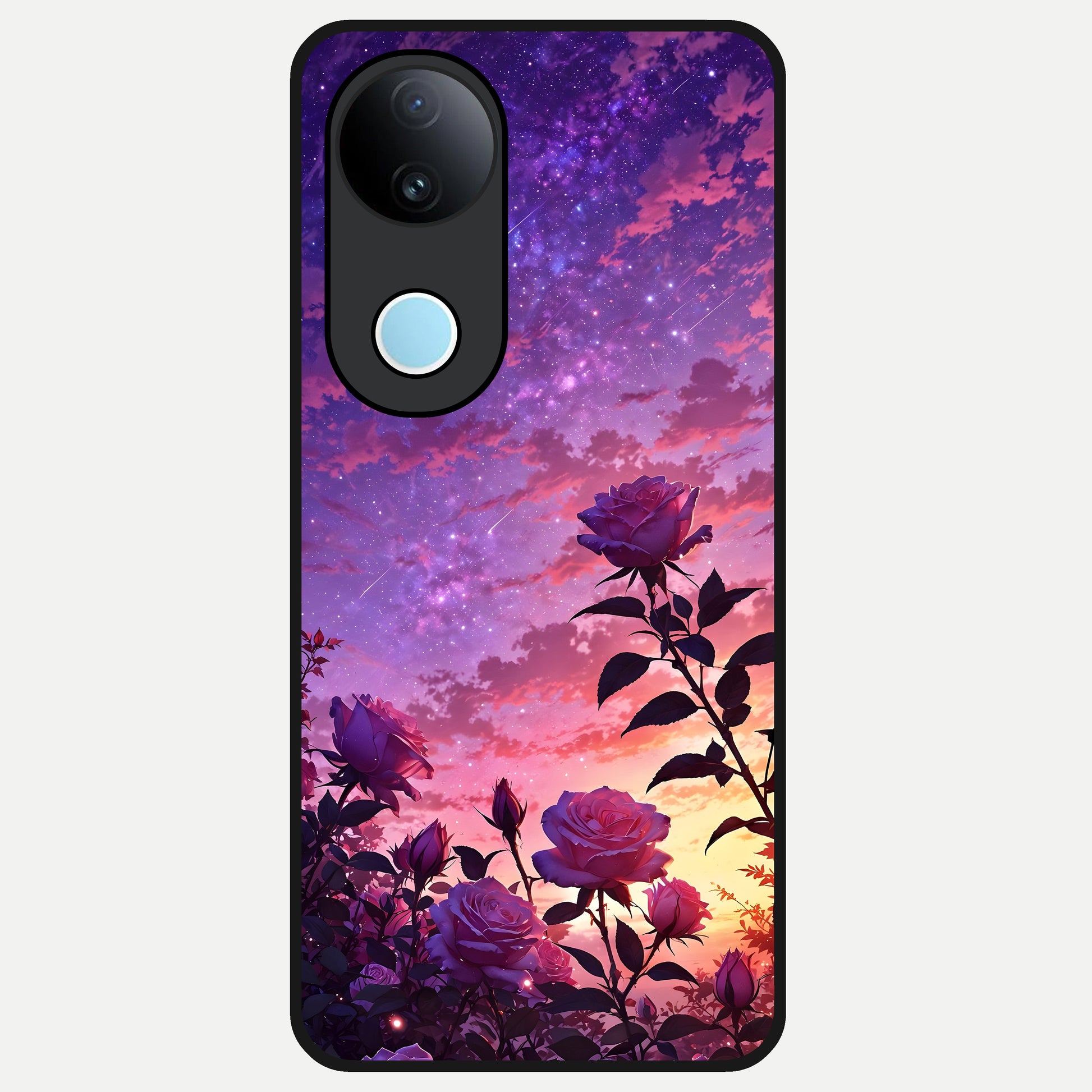  Starlit Rose Twilight Glass Case for iQOO Z10R back cover – full design glossy printed glass finish