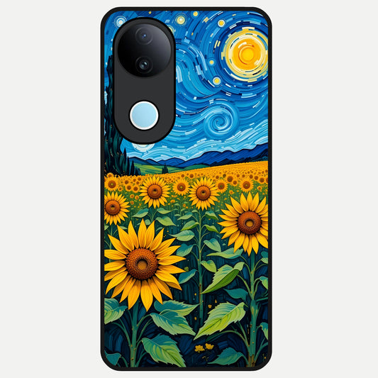  Starry Sunflower Dreams Glass Case for  iQOO Z10R back cover – full design glossy printed glass finish
