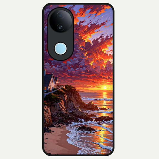  Sunset House By Sea Glass Case for  iQOO Z10R back cover – full design glossy printed glass finish