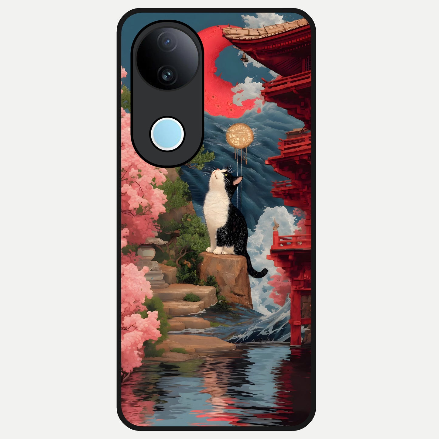  Temple Cat Scenery Glass Case for iQOO Z10R back cover – full design glossy printed glass finish