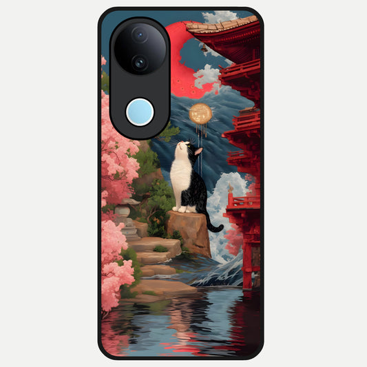  Temple Cat Scenery Glass Case for  iQOO Z10R back cover – full design glossy printed glass finish