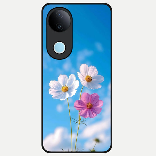  Tripple Flowers With Sky Glass Case for  iQOO Z10R back cover – full design glossy printed glass finish