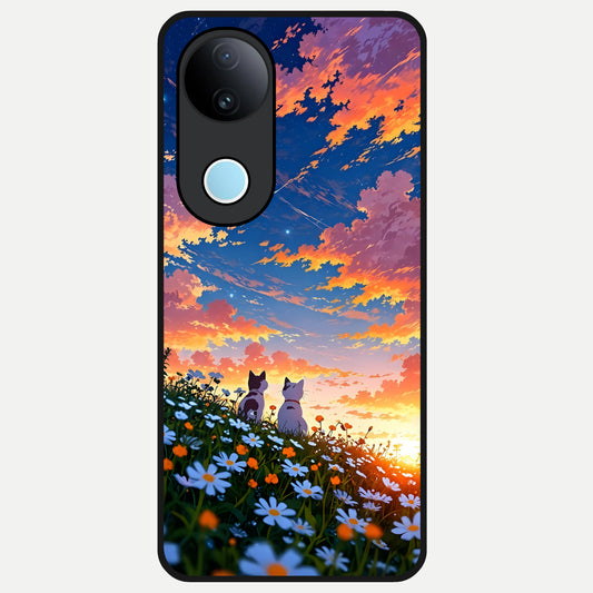  Two Cats Friends Glass Case for  iQOO Z10R back cover – full design glossy printed glass finish