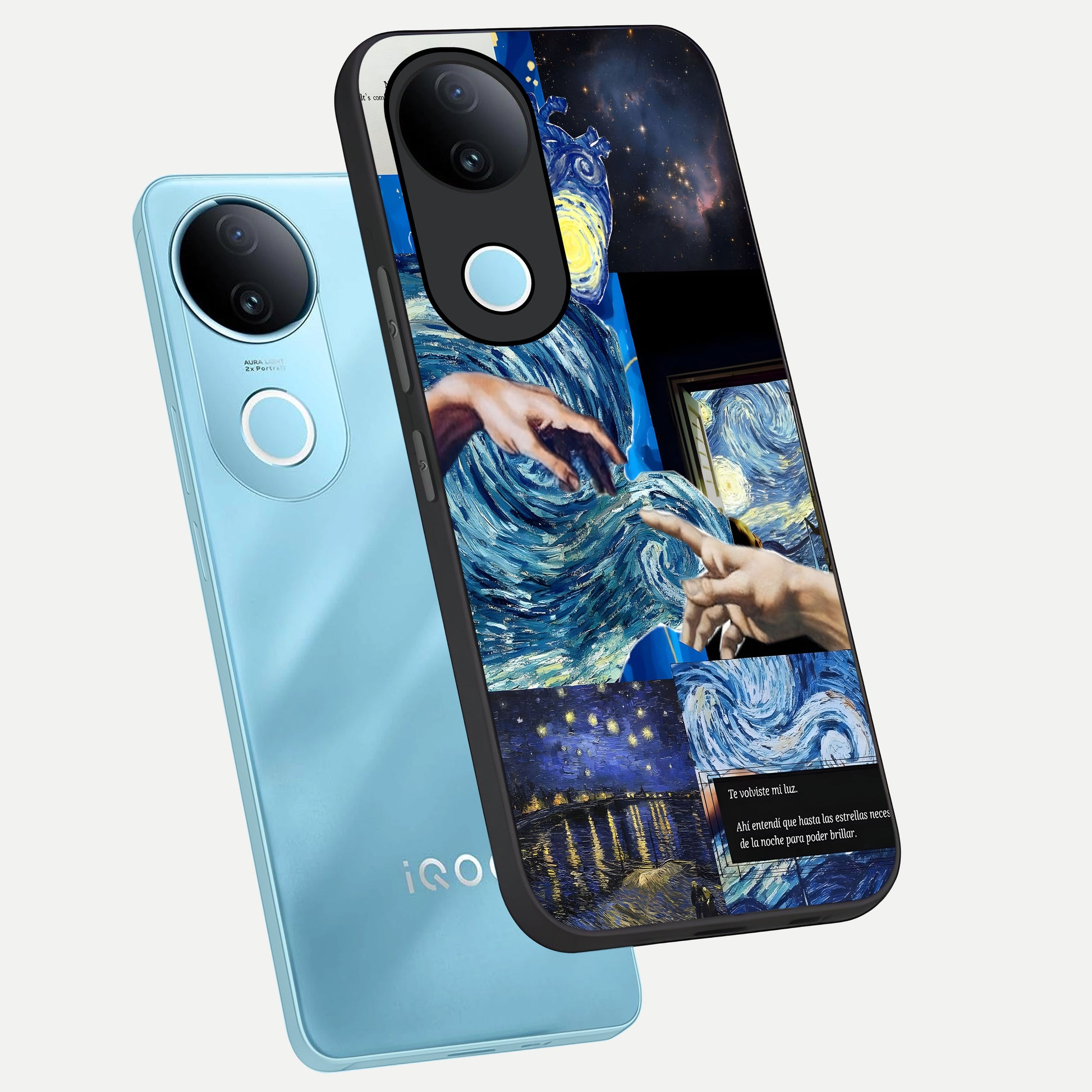  Aesthetic Vando Hands phone case for  iQOO Z10R showing premium glass back cover with detailed artwork