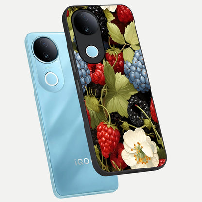  Berry Bloom Charm phone case for  iQOO Z10R showing premium glass back cover with detailed artwork