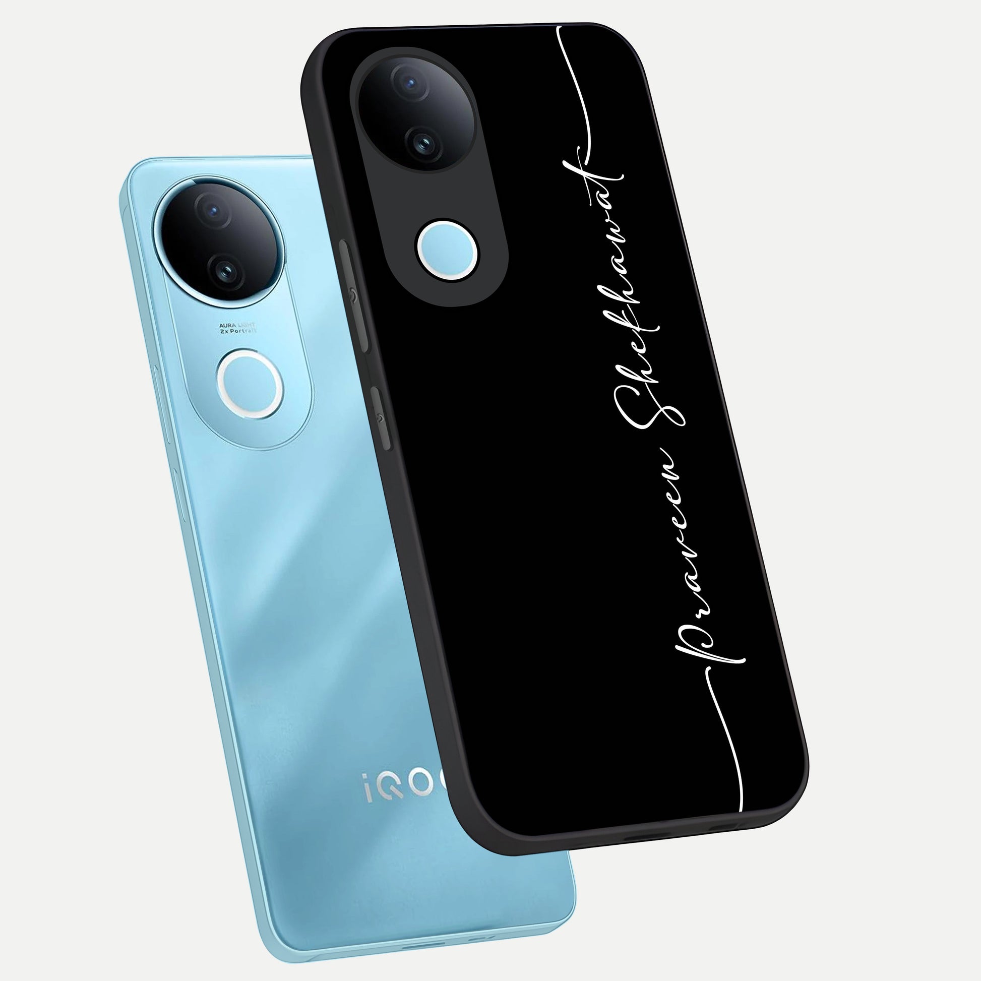  Black Tune Custom Name phone case for iQOO Z10R showing premium glass back cover with detailed artwork