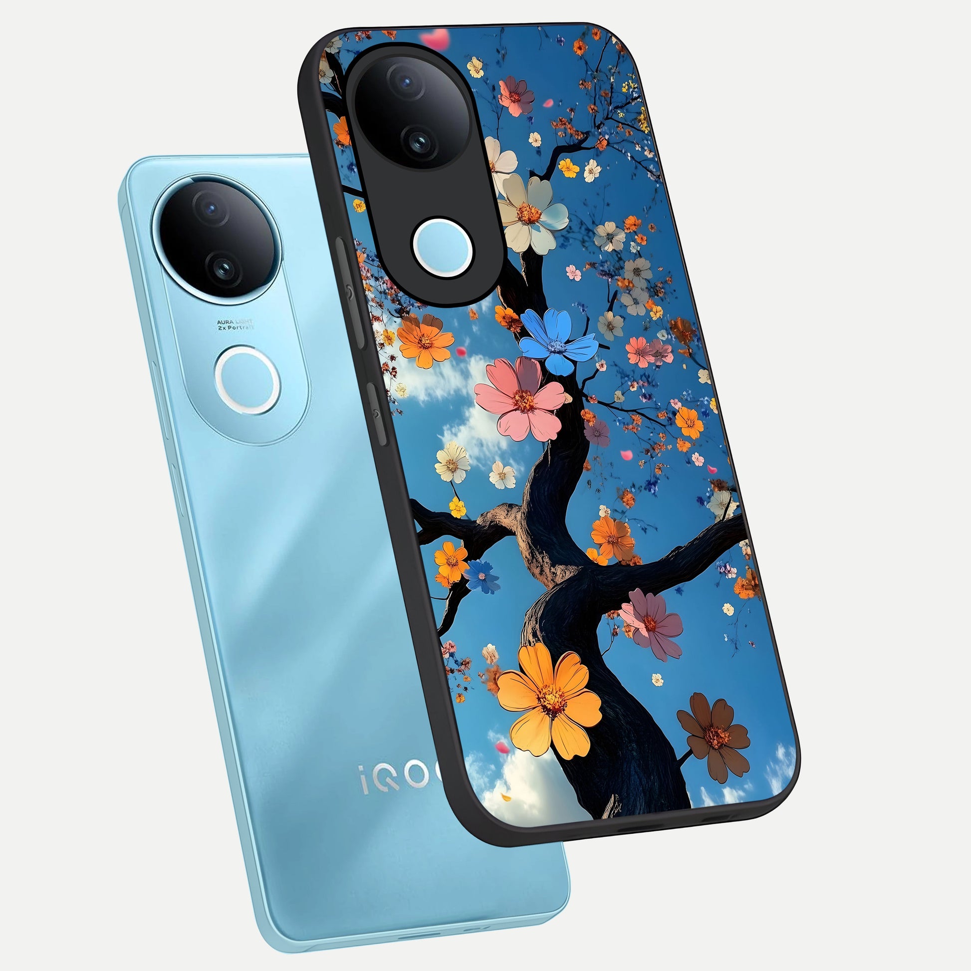  Blossom Dream Sky phone case for iQOO Z10R showing premium glass back cover with detailed artwork
