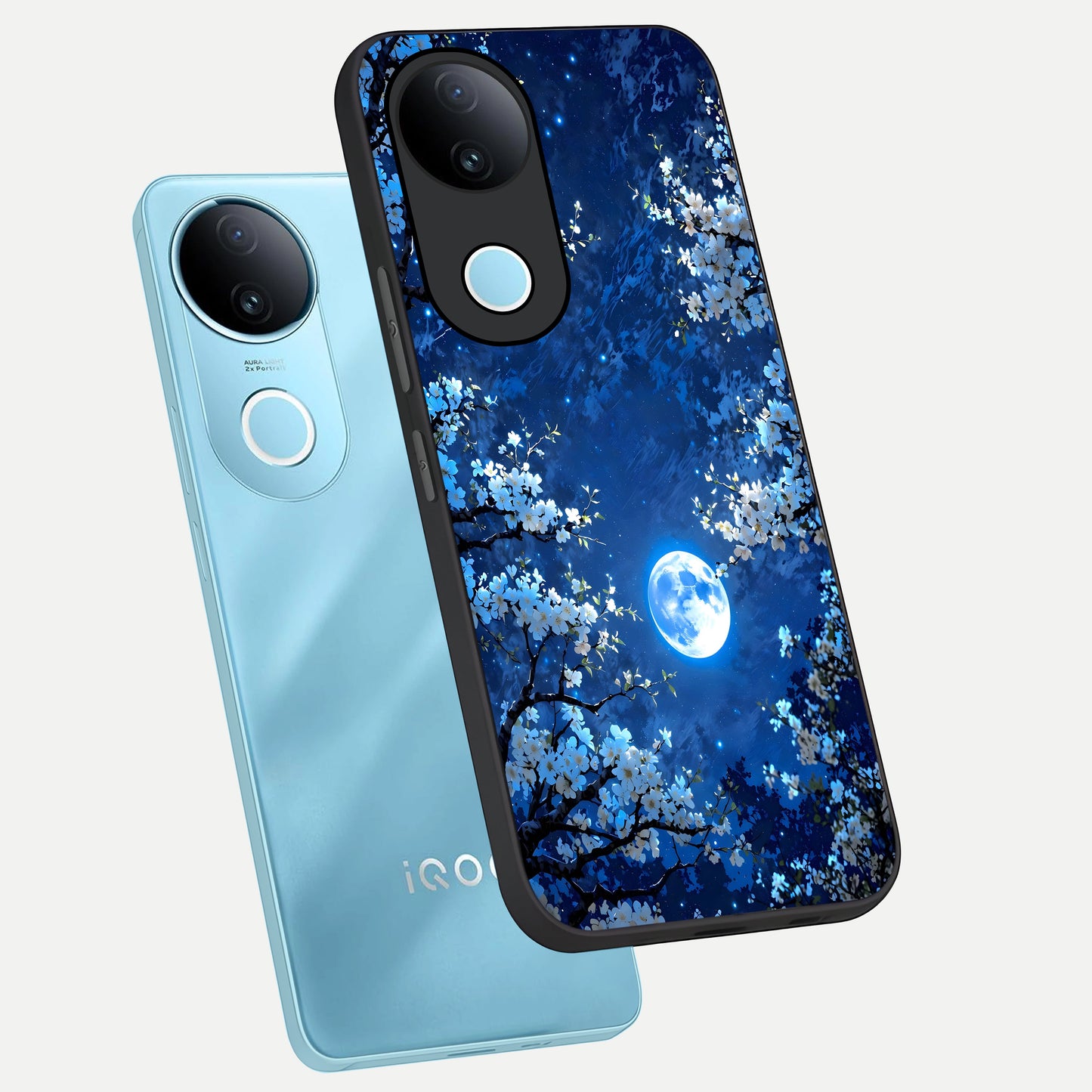  Blossom Moonlight Sky phone case for iQOO Z10R showing premium glass back cover with detailed artwork