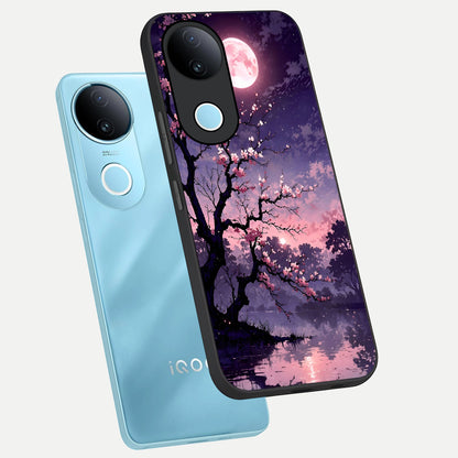  Blossom Pink Moon phone case for  iQOO Z10R showing premium glass back cover with detailed artwork