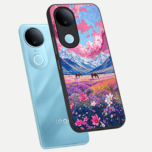 Blossom Valley Dream phone case for iQOO Z10R showing premium glass back cover with detailed artwork