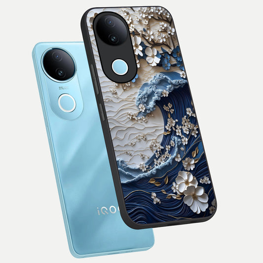  Blossom Wave Art phone case for iQOO Z10R showing premium glass back cover with detailed artwork