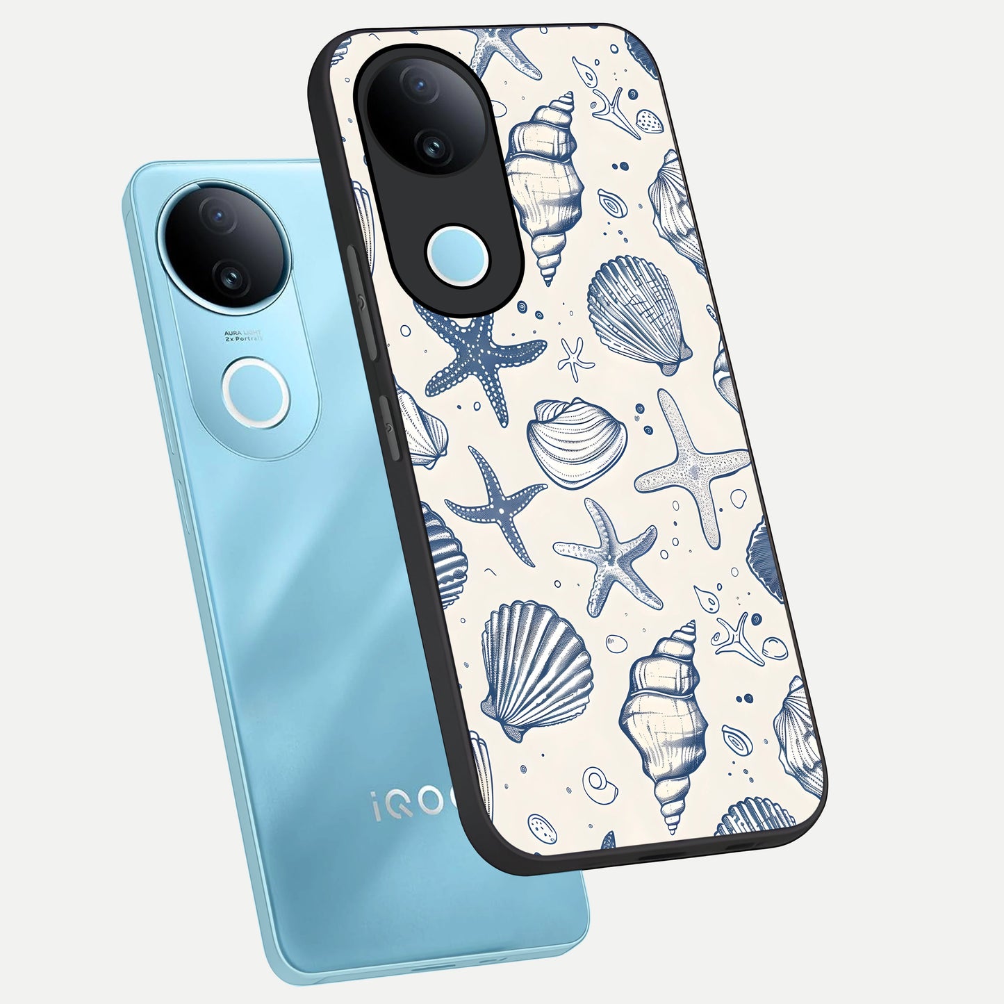  Blue Ocean Outline phone case for iQOO Z10R showing premium glass back cover with detailed artwork