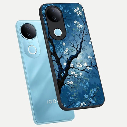  Blue Tree Serenity phone case for iQOO Z10R showing premium glass back cover with detailed artwork