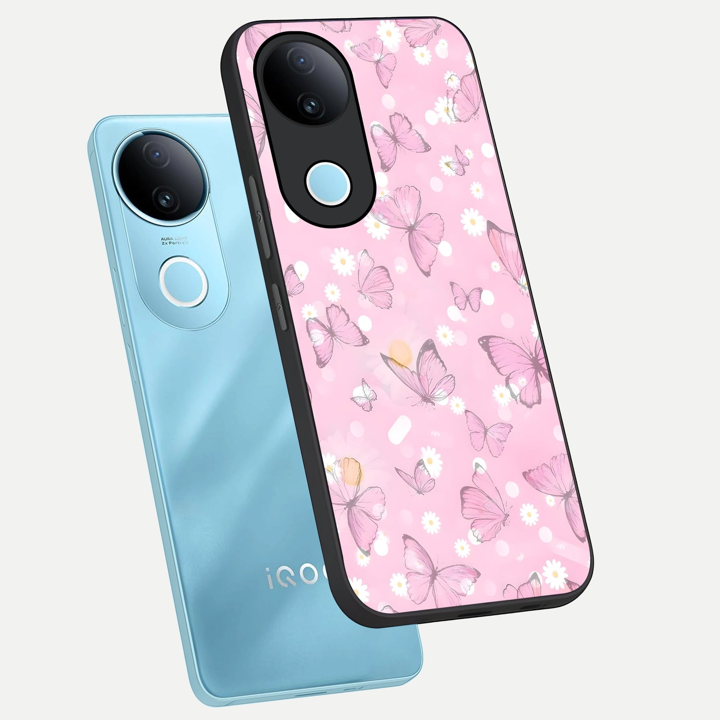  Blush Butterfly Garden phone case for iQOO Z10R showing premium glass back cover with detailed artwork