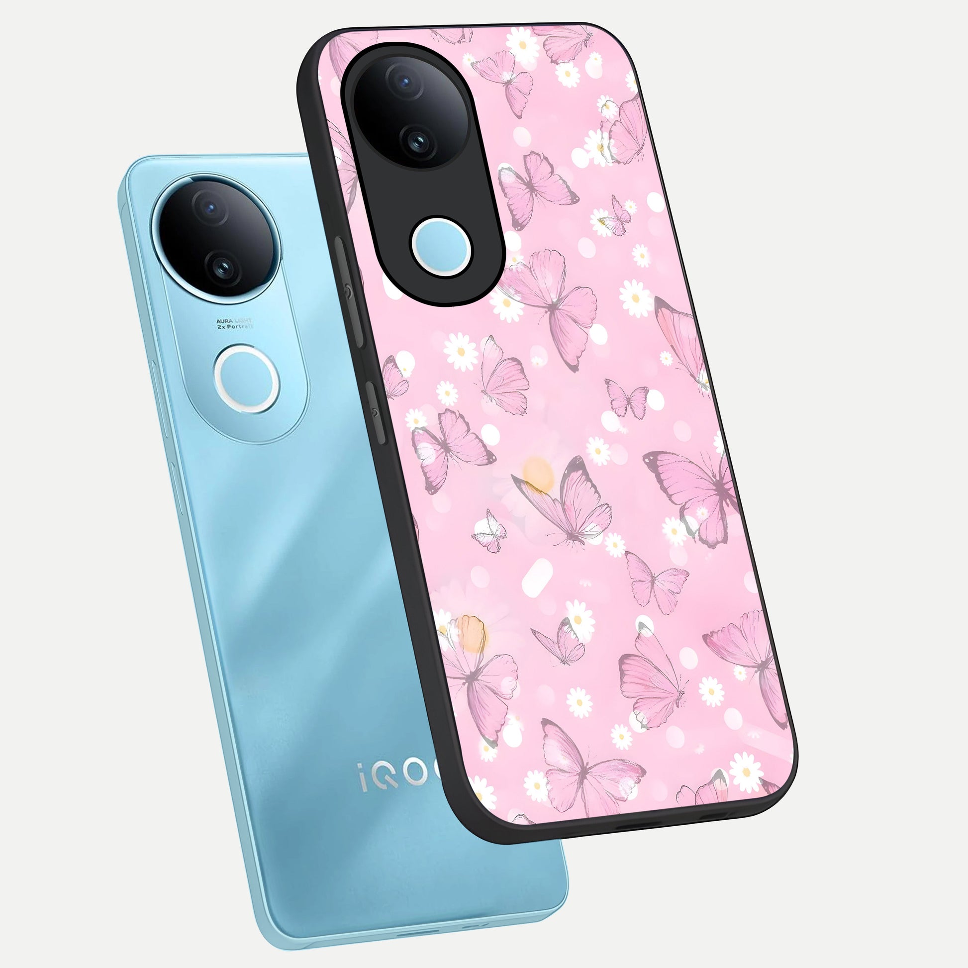  Blush Butterfly Garden phone case for iQOO Z10R showing premium glass back cover with detailed artwork