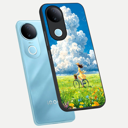  Breezy Meadow Ride phone case for iQOO Z10R showing premium glass back cover with detailed artwork