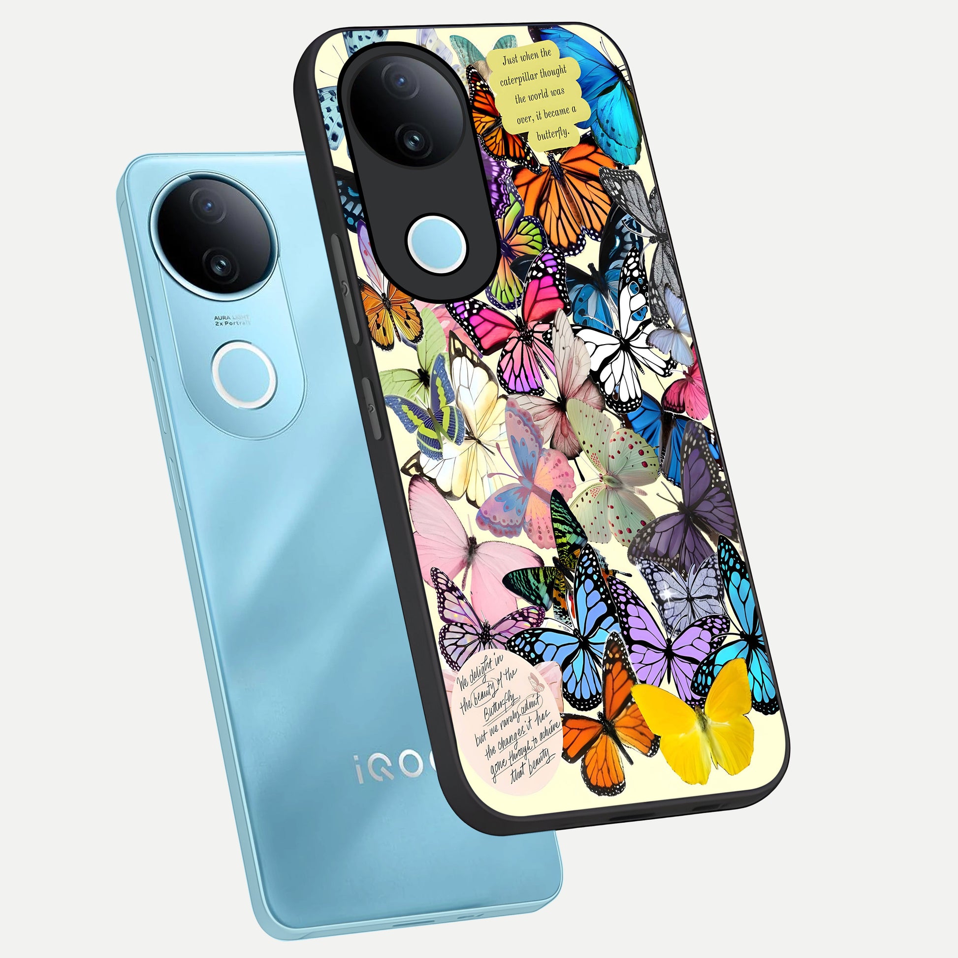  Butterflies Petal Dream phone case for  iQOO Z10R showing premium glass back cover with detailed artwork