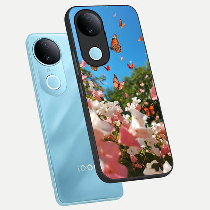  Butterflies In Bloom Sky phone case for iQOO Z10R showing premium glass back cover with detailed artwork