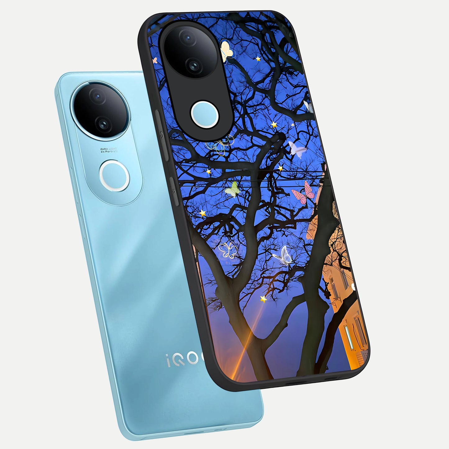  Butterfly Night Magic phone case for iQOO Z10R showing premium glass back cover with detailed artwork