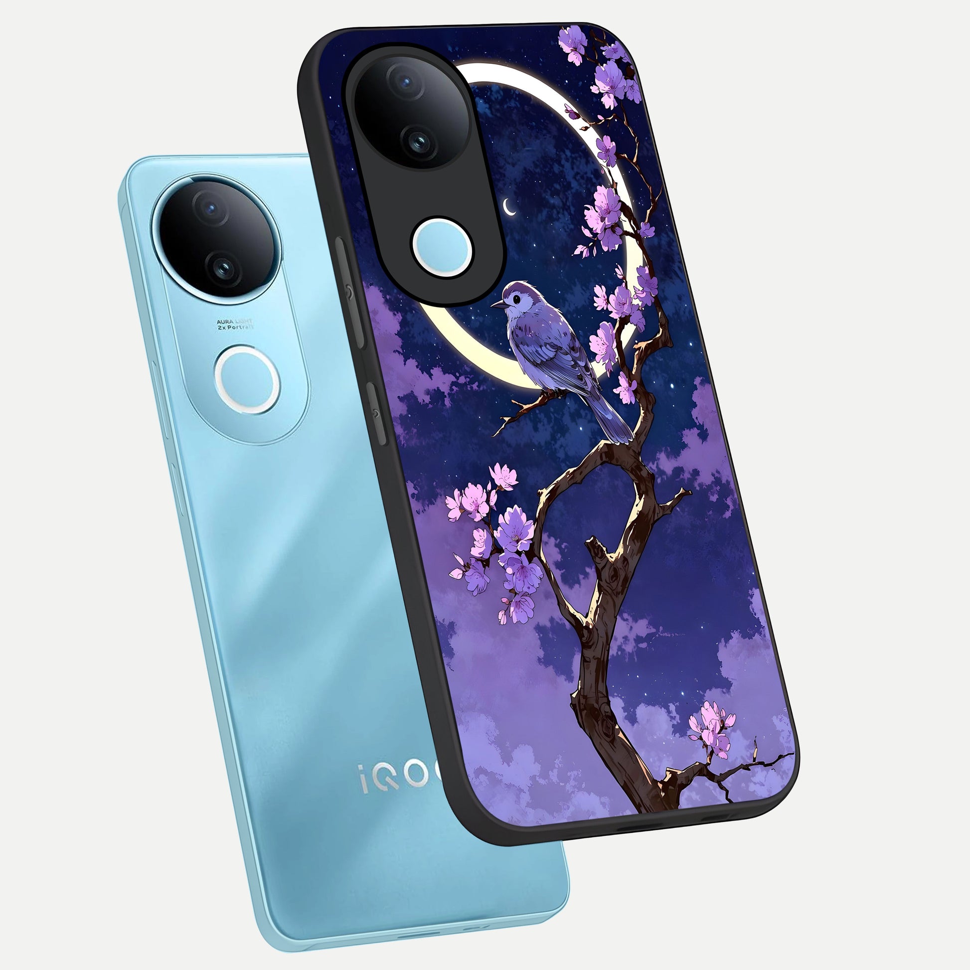  Celestial Bird Blossom phone case for  iQOO Z10R showing premium glass back cover with detailed artwork