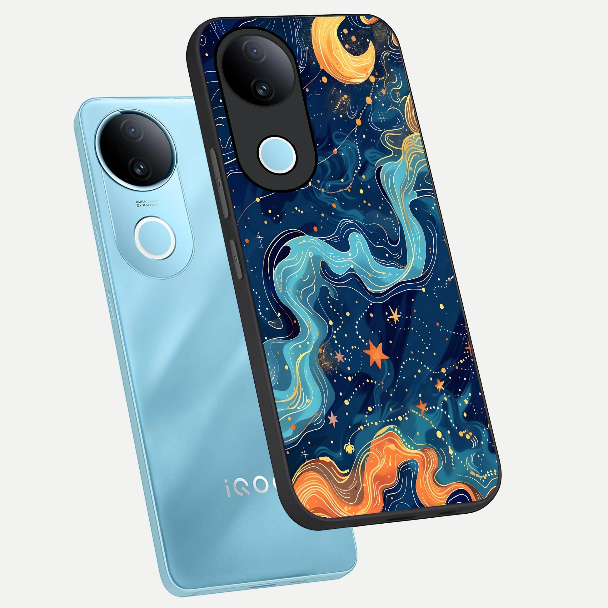  Celestial Dream Flow phone case for iQOO Z10R showing premium glass back cover with detailed artwork