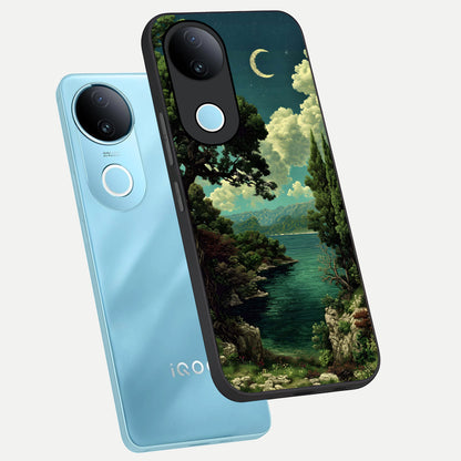  Celestial Lake Peace phone case for  iQOO Z10R showing premium glass back cover with detailed artwork