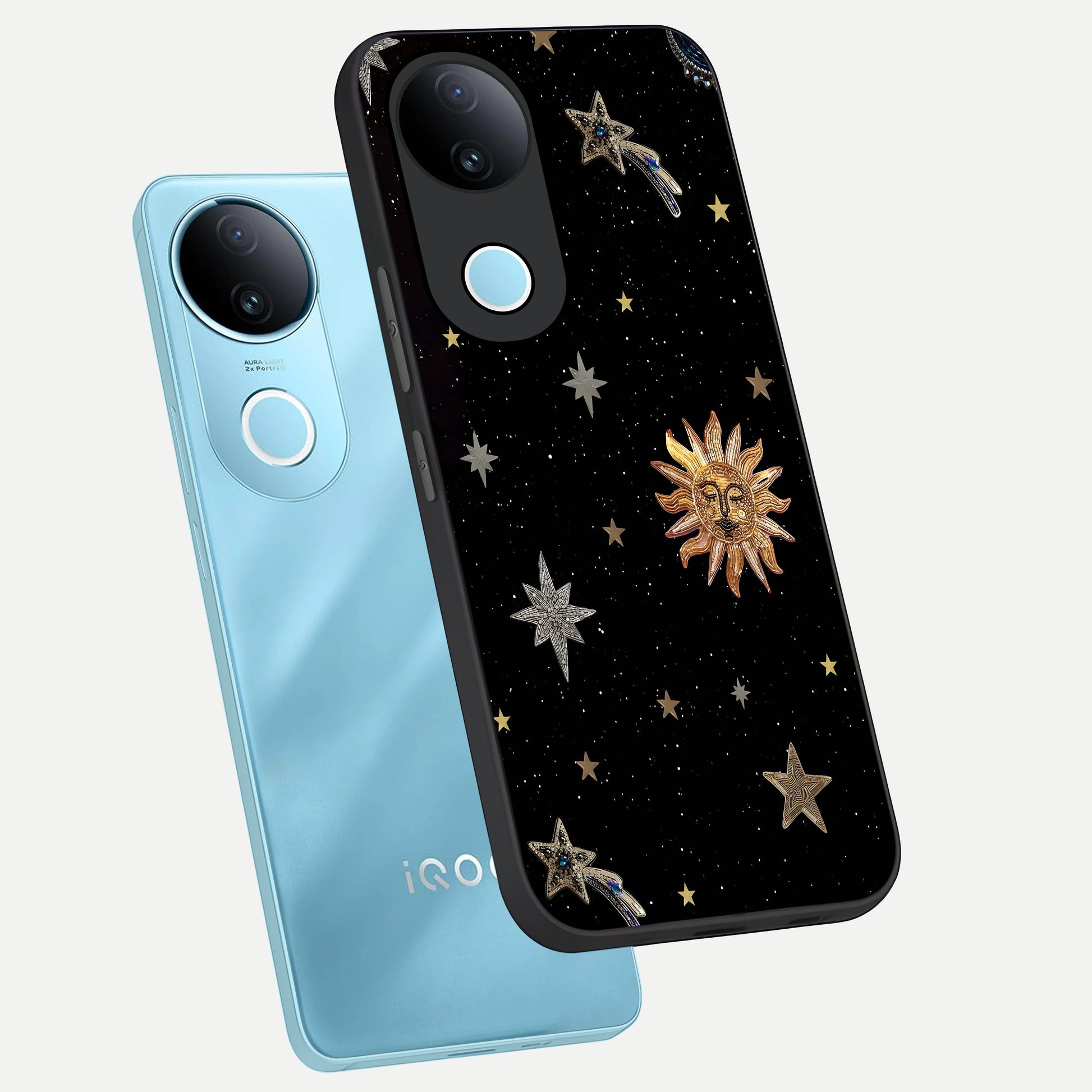  Celestial Moon With Stars phone case for  iQOO Z10R showing premium glass back cover with detailed artwork