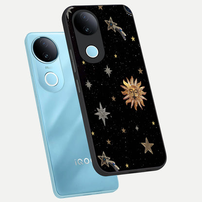  Celestial Moon With Stars phone case for  iQOO Z10R showing premium glass back cover with detailed artwork