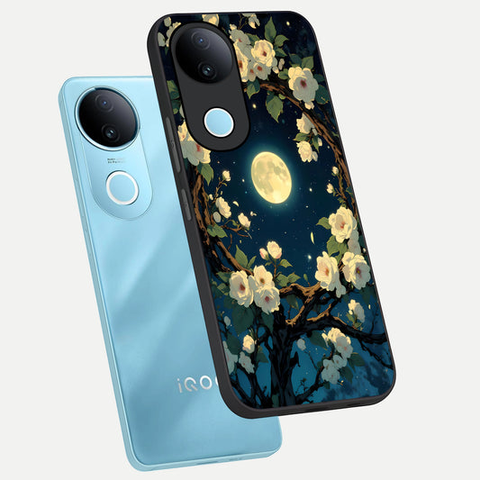  Celestial Moon And Flower phone case for  iQOO Z10R showing premium glass back cover with detailed artwork