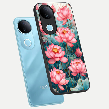  Celestial Pink Lotus phone case for  iQOO Z10R showing premium glass back cover with detailed artwork