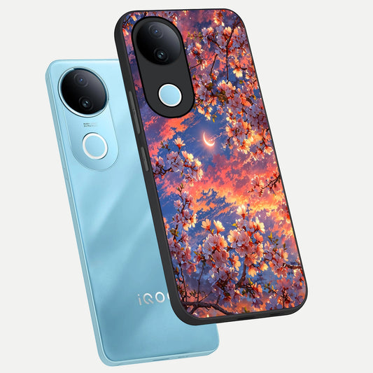  Celestial Sakura Sunset phone case for iQOO Z10R showing premium glass back cover with detailed artwork