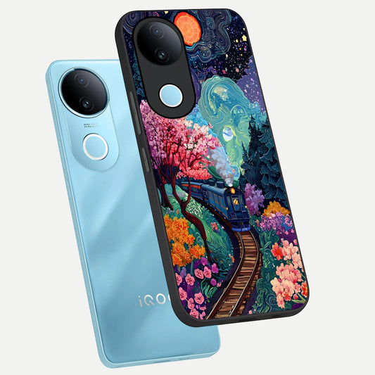  Celestial Train Journey phone case for  iQOO Z10R showing premium glass back cover with detailed artwork