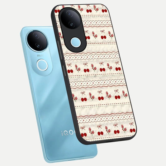  Cherry Bloom Charm phone case for iQOO Z10R showing premium glass back cover with detailed artwork