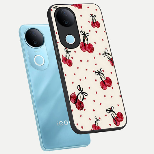  Cherry Heart Bow phone case for iQOO Z10R showing premium glass back cover with detailed artwork