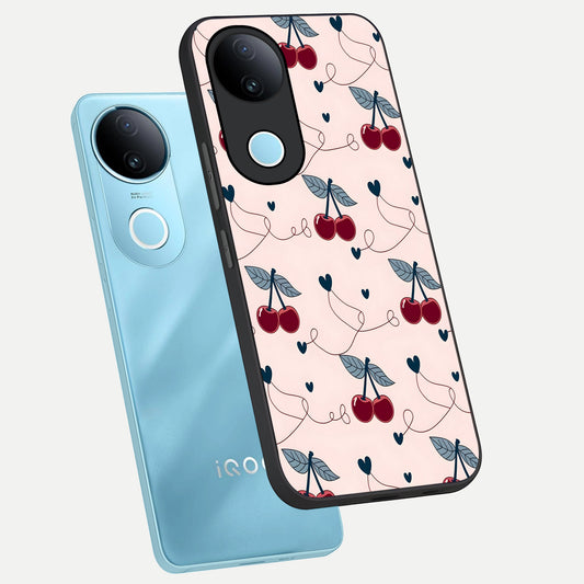  Cherry Heart Line phone case for iQOO Z10R showing premium glass back cover with detailed artwork
