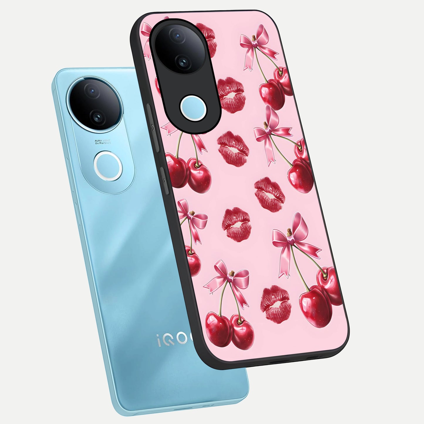  Cherry With Lips phone case for  iQOO Z10R showing premium glass back cover with detailed artwork