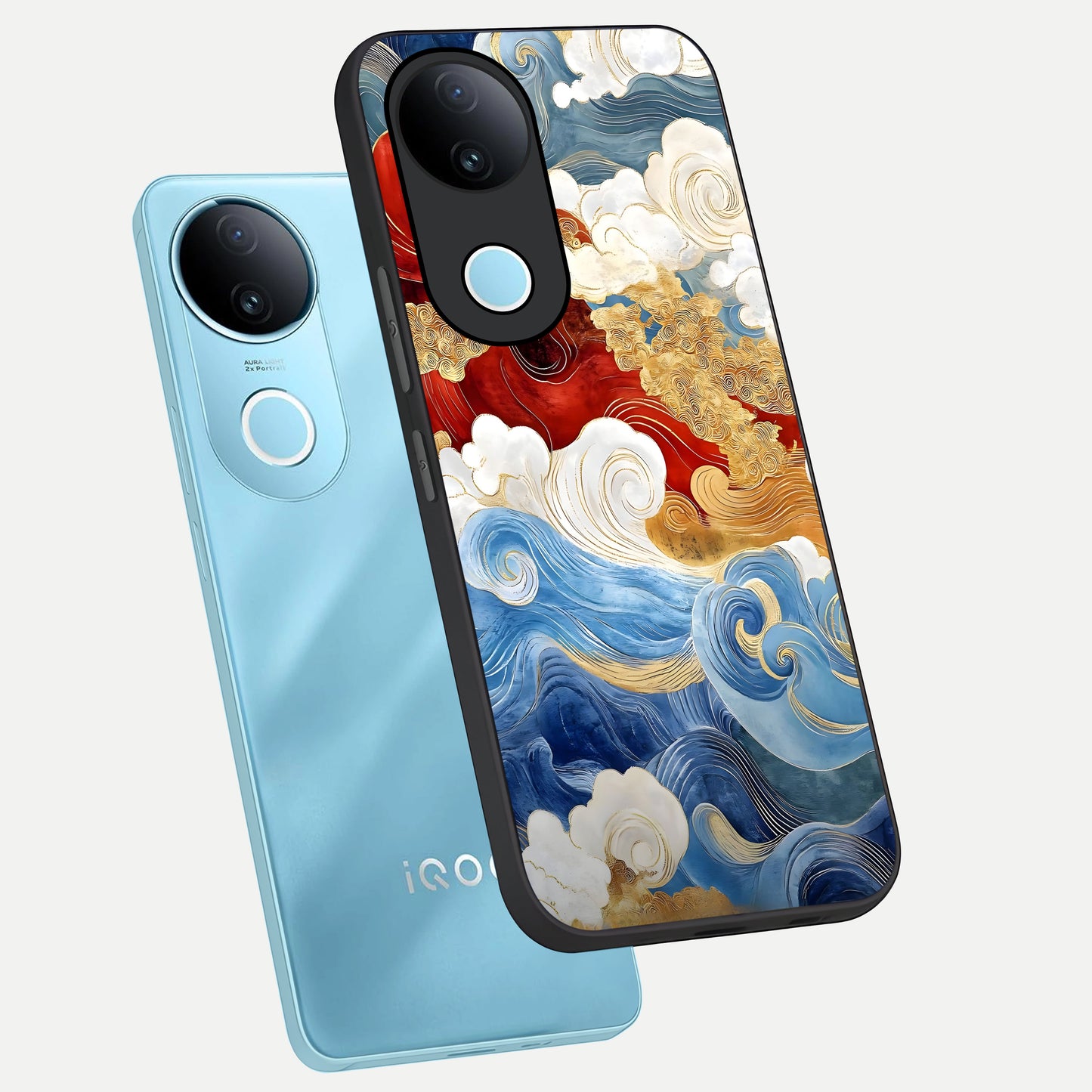 Colored Waves phone case for iQOO Z10R showing premium glass back cover with detailed artwork