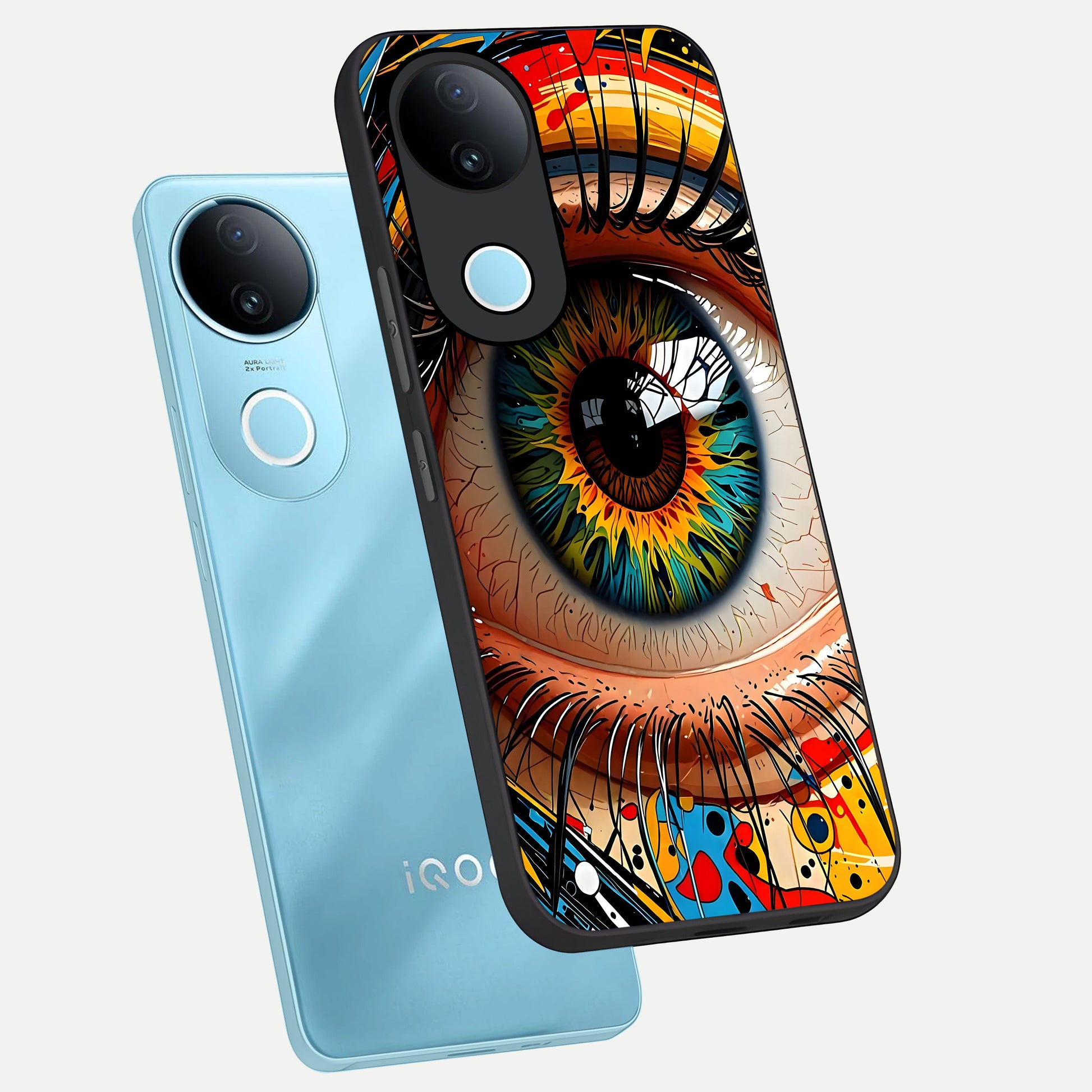  Colorful Eye phone case for  iQOO Z10R showing premium glass back cover with detailed artwork
