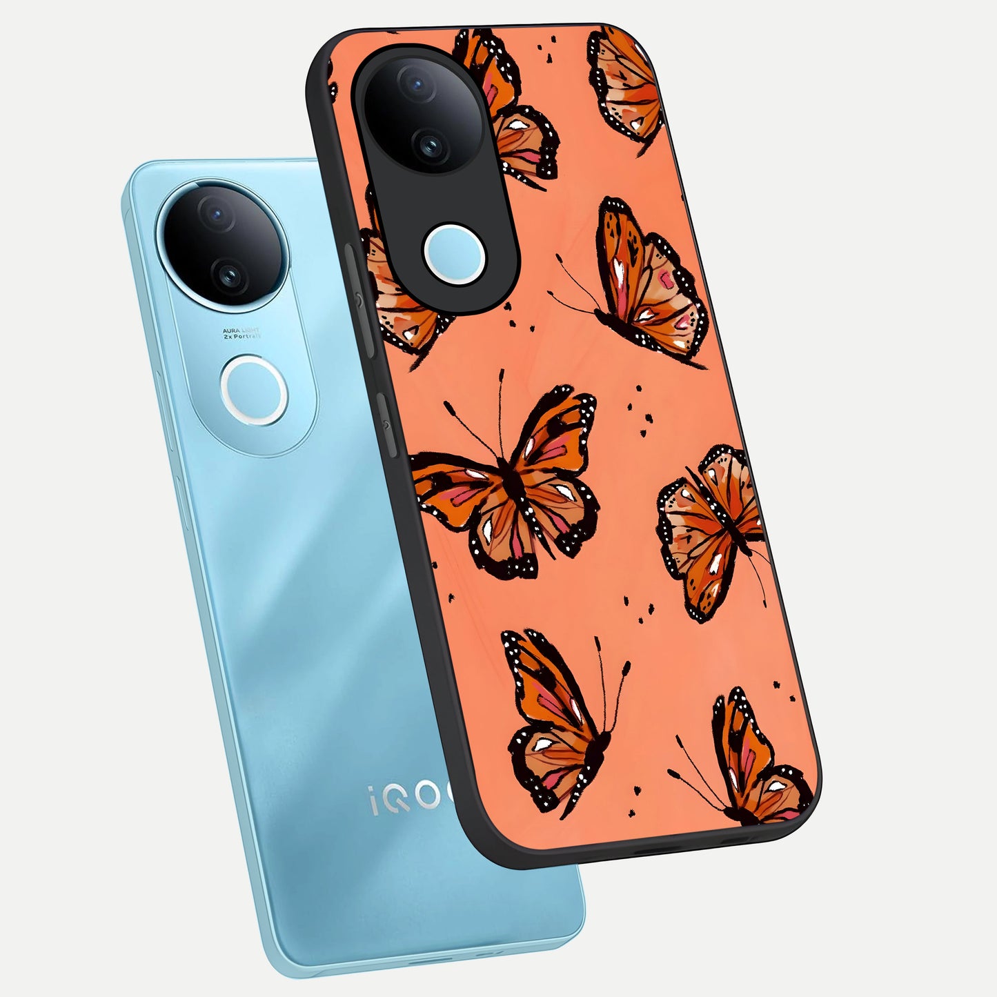  Coral Wing Butterfly phone case for iQOO Z10R showing premium glass back cover with detailed artwork
