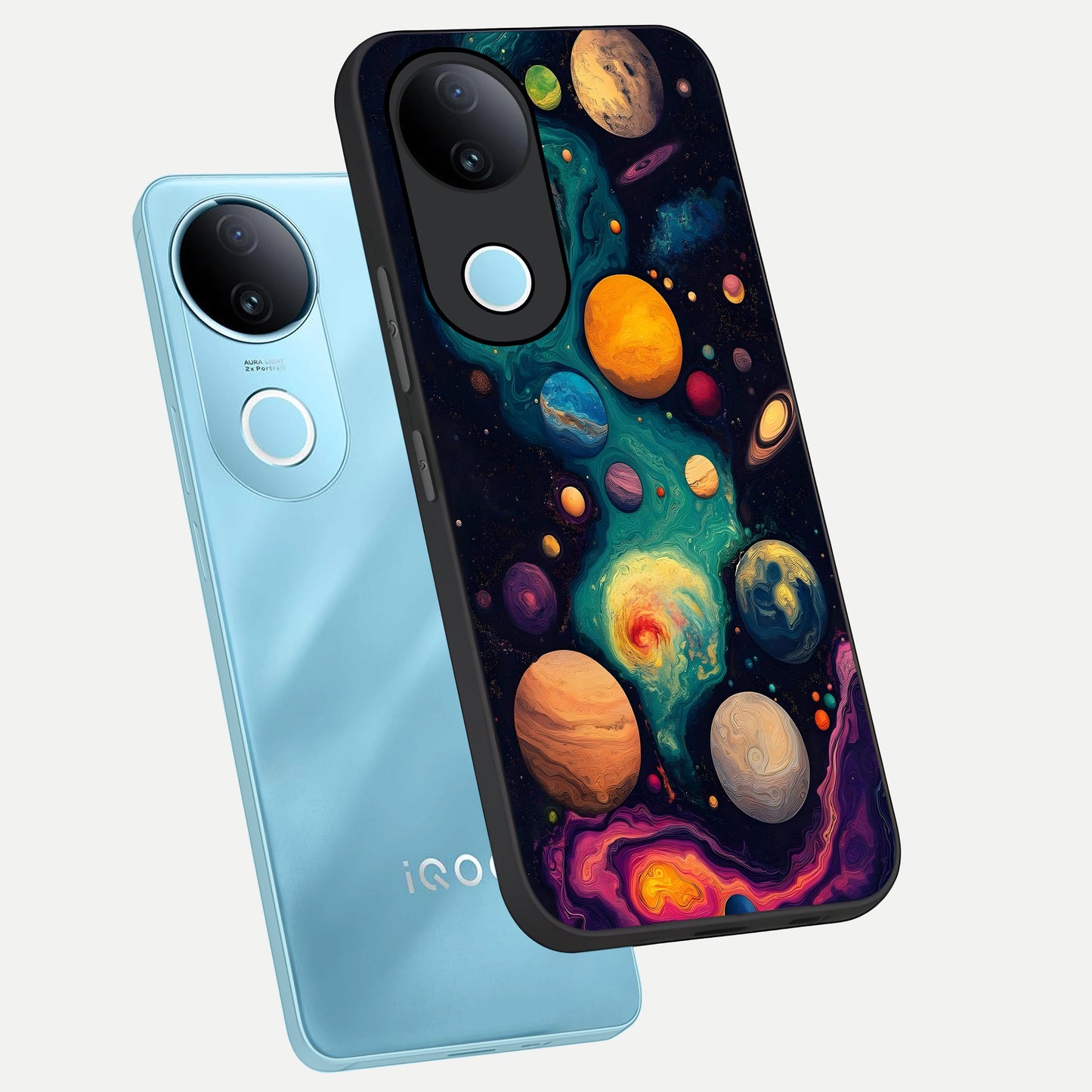  Cosmic Planet Journey phone case for iQOO Z10R showing premium glass back cover with detailed artwork