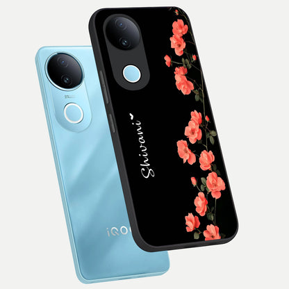  Crimson Bloom Grace Custom Name phone case for iQOO Z10R showing premium glass back cover with detailed artwork