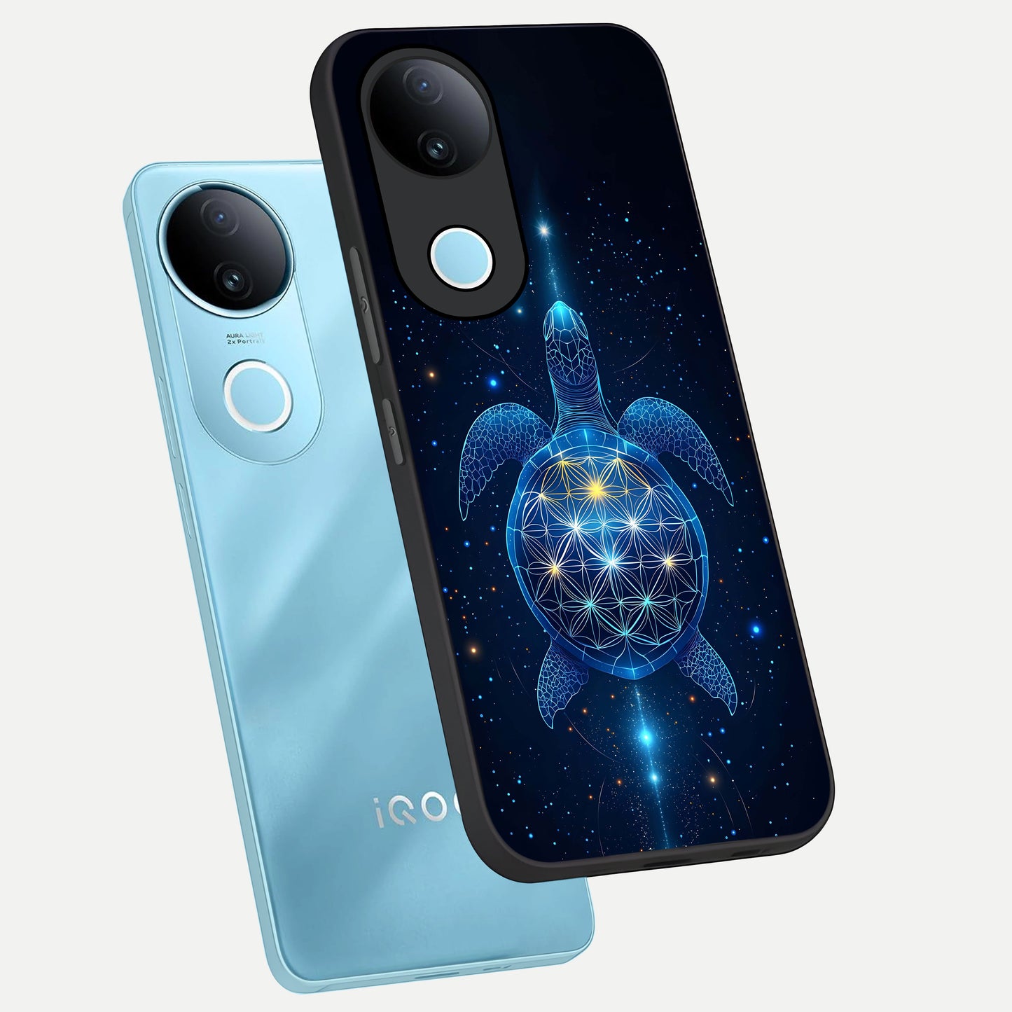  Crimson Blue Turtle phone case for iQOO Z10R showing premium glass back cover with detailed artwork