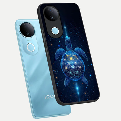  Crimson Blue Turtle phone case for iQOO Z10R showing premium glass back cover with detailed artwork
