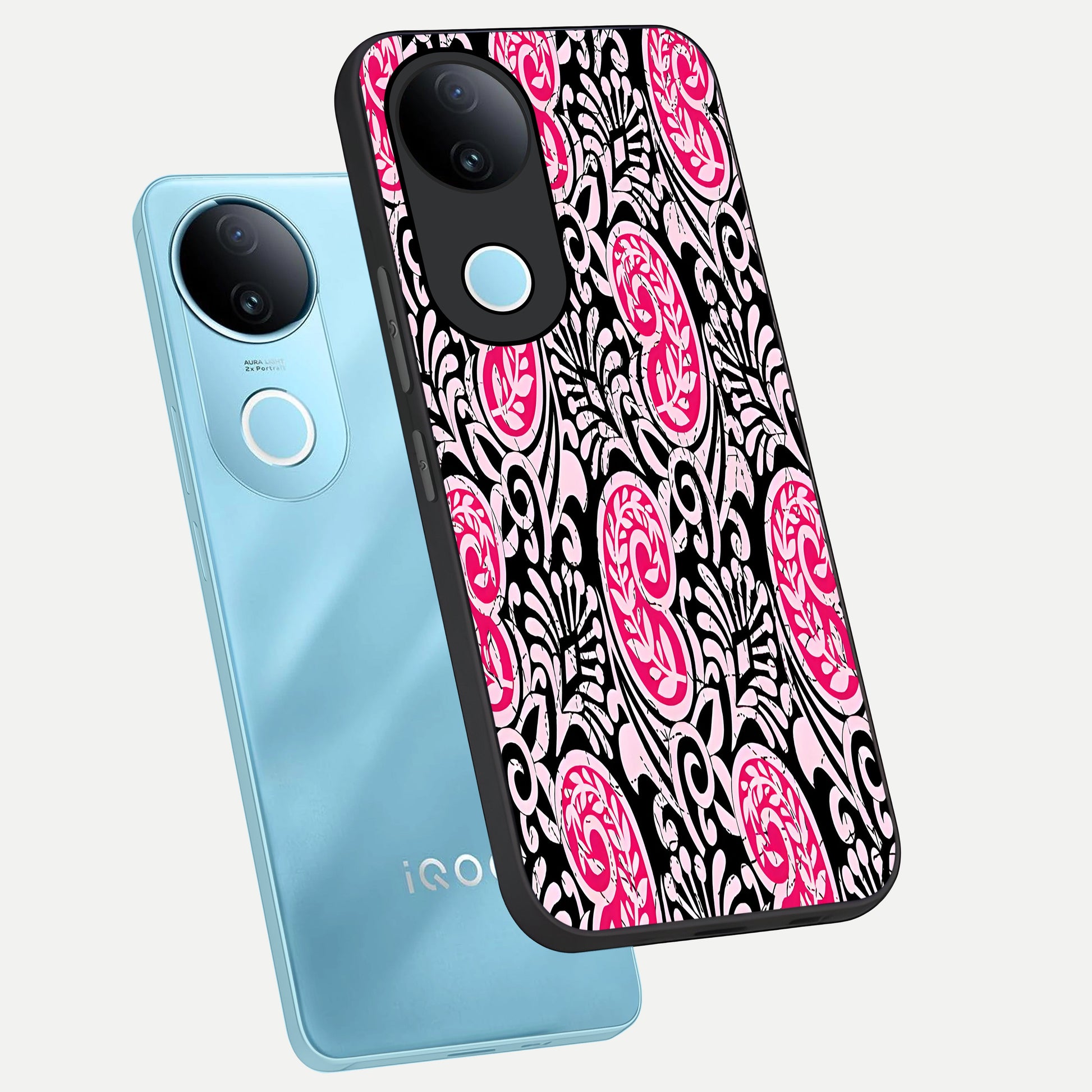  Crimson Paisley Charm phone case for iQOO Z10R showing premium glass back cover with detailed artwork